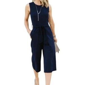 Bishop + Young Navy Pants Jumpsuit Size XS Xsmall Rachel Crop NWT Blue Sleeveles